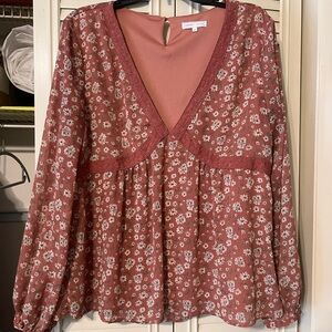 Emory Park Floral V-Neck Blouse - Mauve